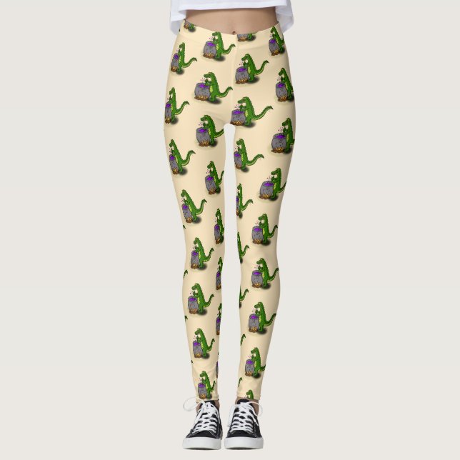 Leggings Drôle alligator vert cuisine dessin animé (Devant)