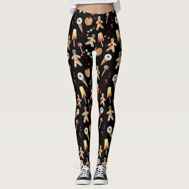 Leggings Drôle Aquarelle Halloween Traitements (Devant)