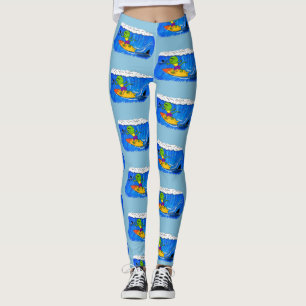 Leggings Drôle caricature de surf de lézard au cou