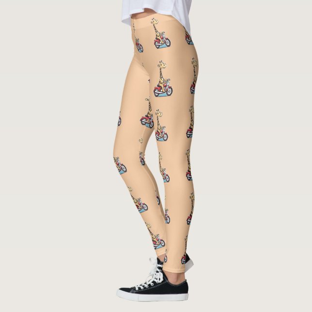 Leggings Drôle Cartoon Giraffe À Moto, (Gauche)