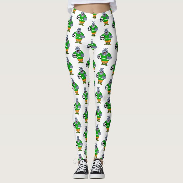 Leggings Drôle de joueur de football hippo dessin humoristi (Devant)