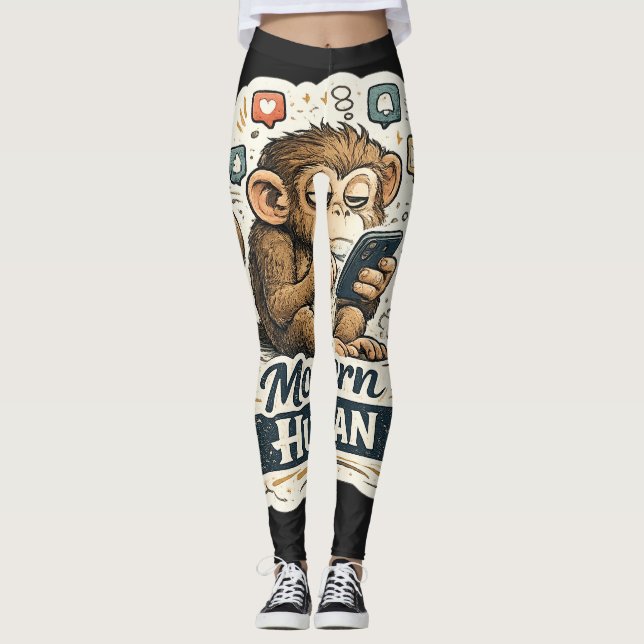 Leggings Drôle de Singe Humain Moderne Smartphone Réseaux S (Devant)