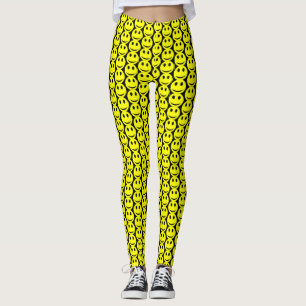 Leggings Drôle Joyeux Visages Jaune Motif noir