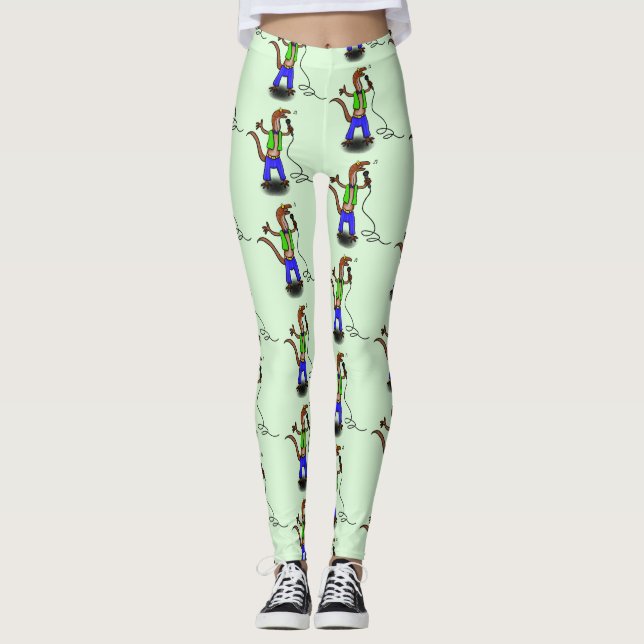Leggings Drôle lézard chantant avec bande dessinée de micro (Devant)