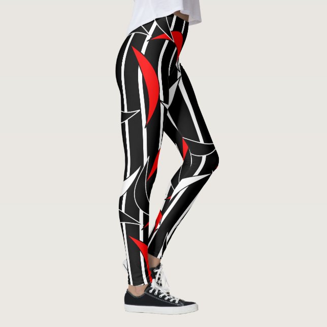 Leggings Drôle noir blanc rouge rayures demi-lune (Droite)