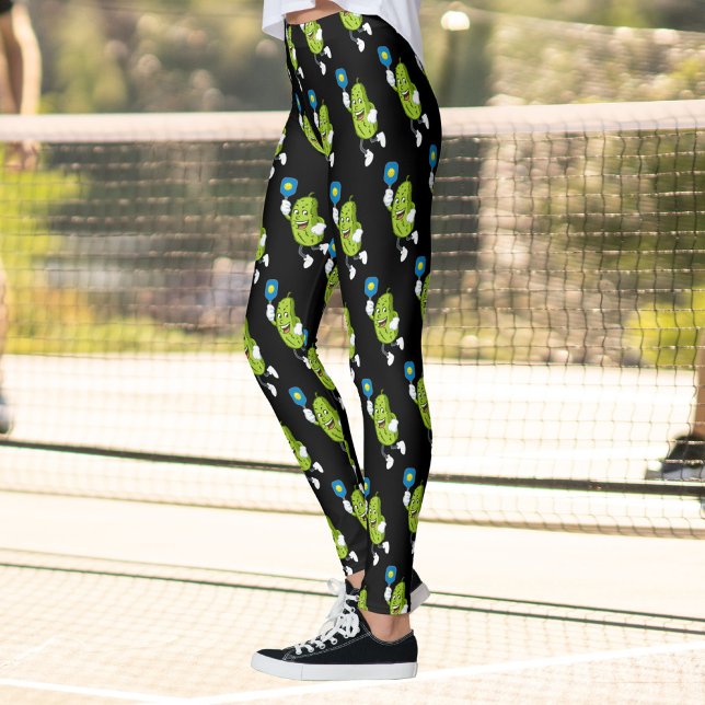 Leggings Drôle Pickleball Pickle Holding Paddle et Ball (Créateur téléchargé)