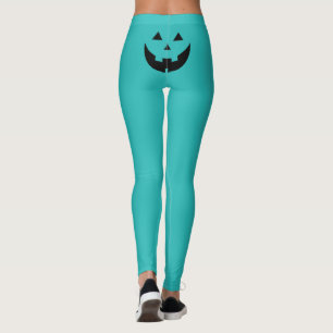 Leggings Drôle visage citrouille Jack-o'-lantern turquoise