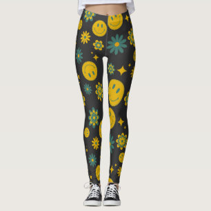 Leggings drôle visage sourire et fleurs super