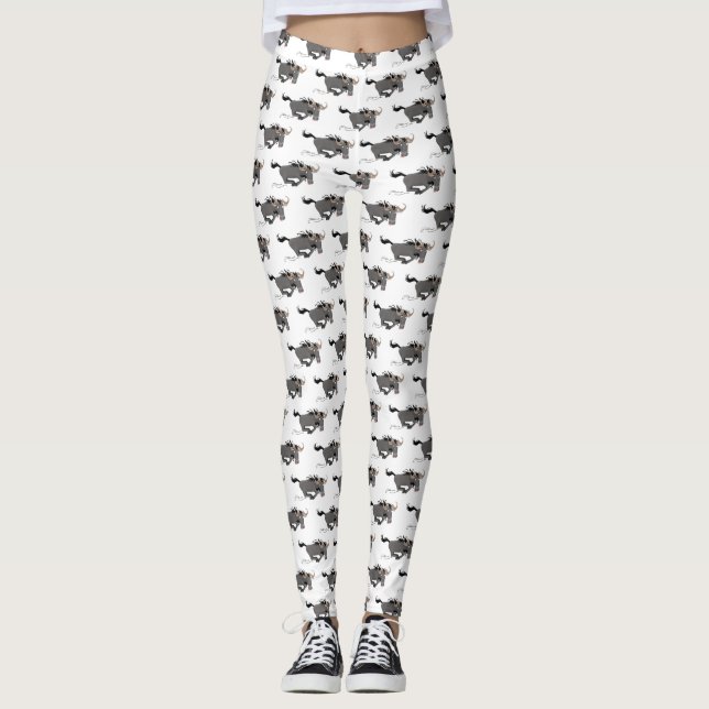 Leggings Drôle wildebeest tourner dessin animé illustration (Devant)
