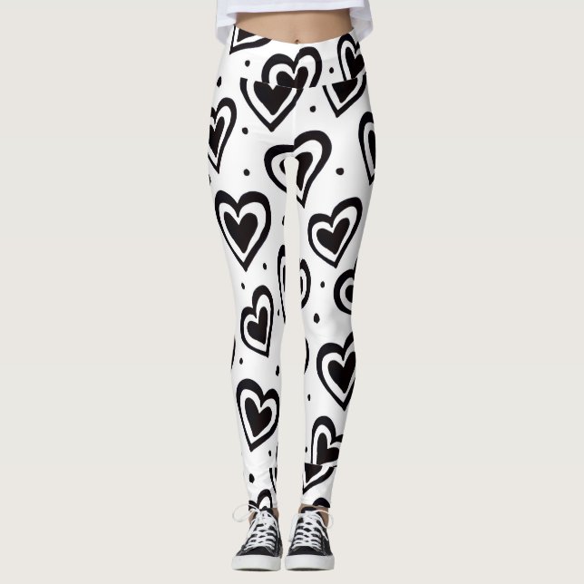 Leggings du coeur des femmes blanches noires (Devant)