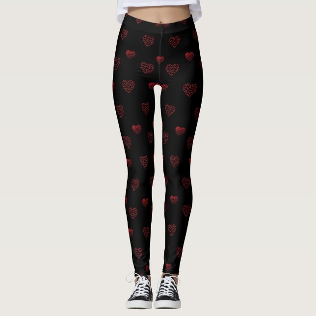 Leggings du coeur du Doodle noir (Devant)