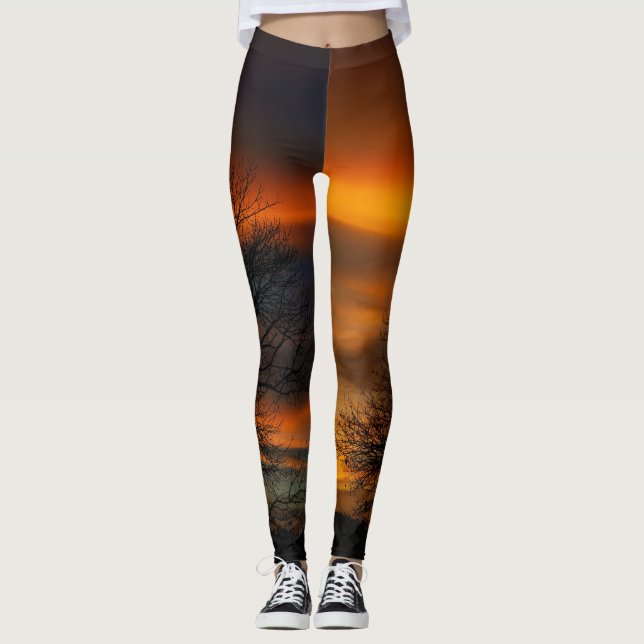 Leggings du coucher de soleil Silhouette Arbre (Devant)