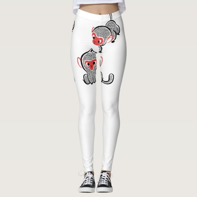 Leggings Duo de singes asiatiques : assis et grimpant (Devant)