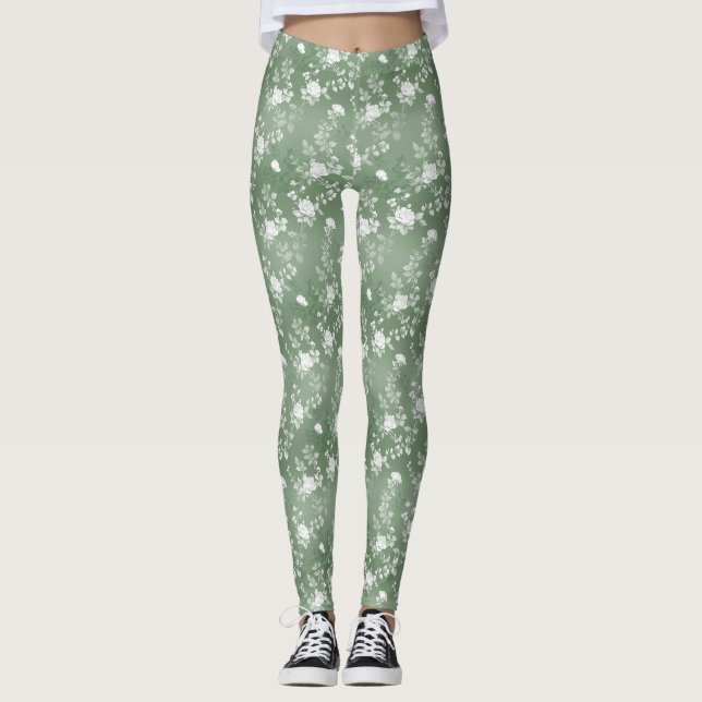 Leggings Dusty Sage Floral Vert Fleur Motif (Devant)