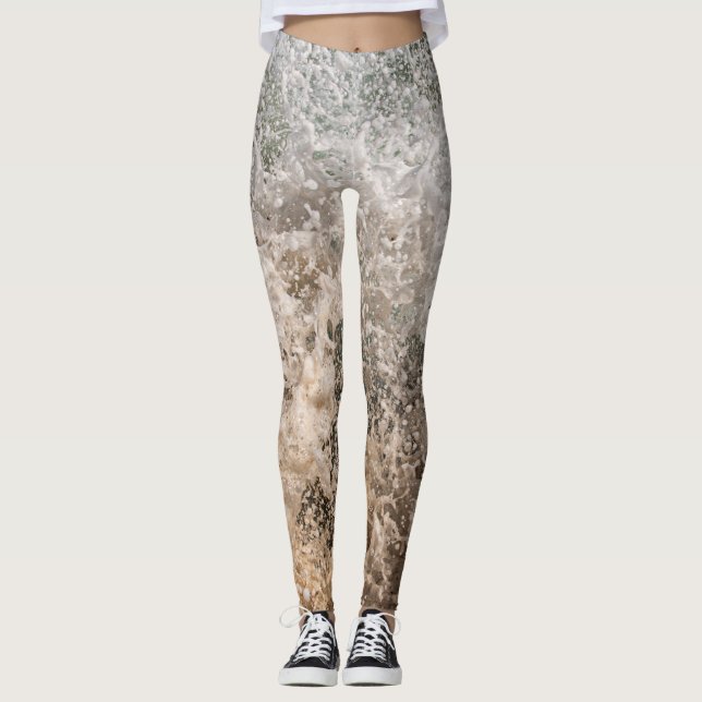Leggings Dynamic Ocean Waves and Sea Foam Abstract (Devant)