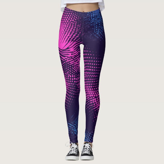 Leggings 💖 Dynamic Pink & Purple Dotted Abstract Pattern  (Devant)