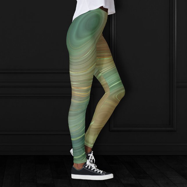 Leggings Earthy Olive Strata | Agate d'encre verte et dorée (Créateur téléchargé)