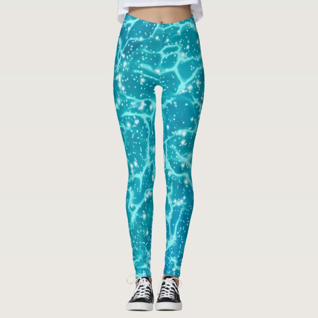 Leggings Eau de la mer bleue avec étincelles (Devant)