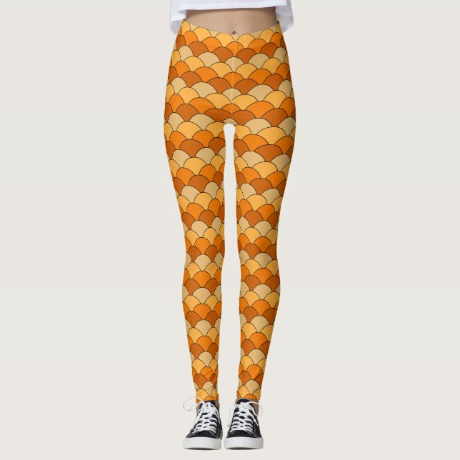 Leggings Écailés de dragon, éventails, vagues, Seigaiha, or (Devant)