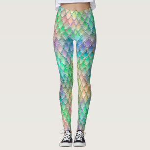 Leggings Écaille de Dragon Arc-en-Ciel Pastel Brillante & P