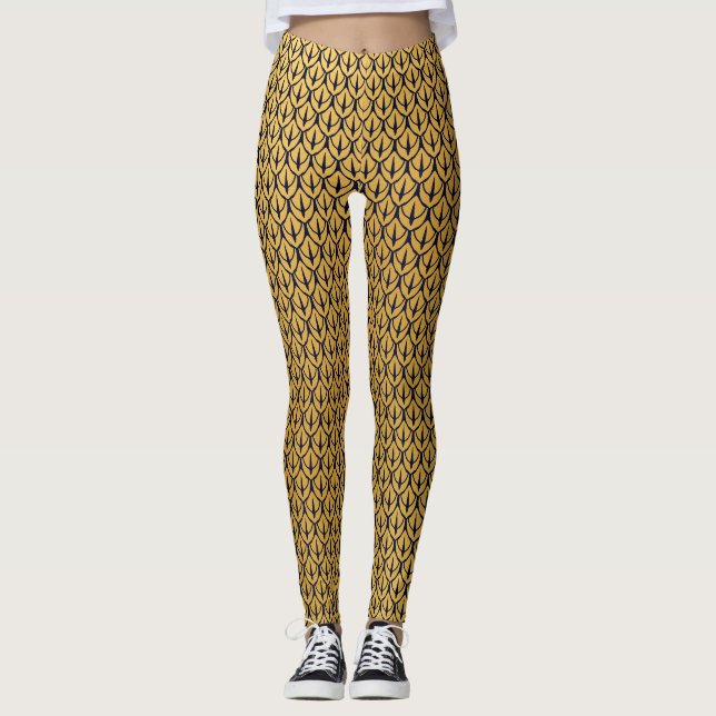 Leggings Écaille de dragon Art déco - Écailles bleues et do (Devant)