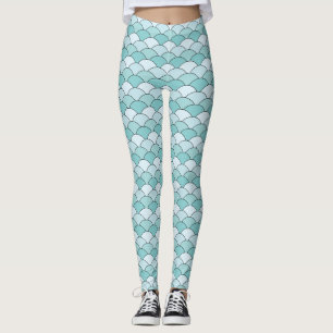 Leggings Écaille de dragon, éventails, vagues, Seigaiha, bl