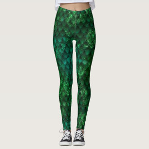 Leggings Écaille de dragon ombrée vert foncé et scintillant