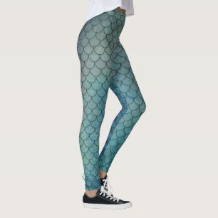 Leggings Écaille de Sirène   Bleu Aqua Grunge