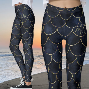 Leggings Écaille de sirène bleu foncé personnalisée