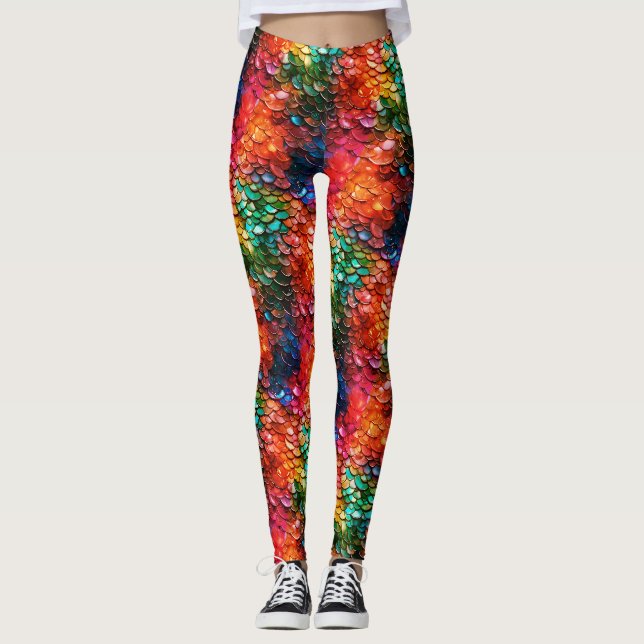 Leggings Écaille de Sirène Fantastique Arc-en-Ciel (Devant)