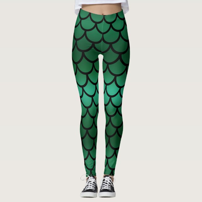 Leggings Écaille de Sirène Green & Black Poisson Fantastiqu (Devant)