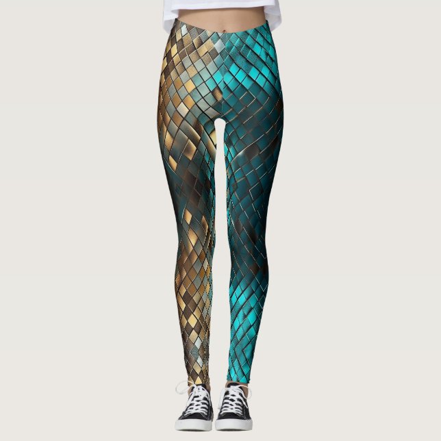 Leggings Écailles de dragon bleu or (Devant)