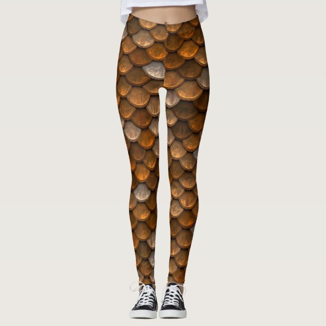Leggings Écailles de poisson brunes Sirène (Devant)