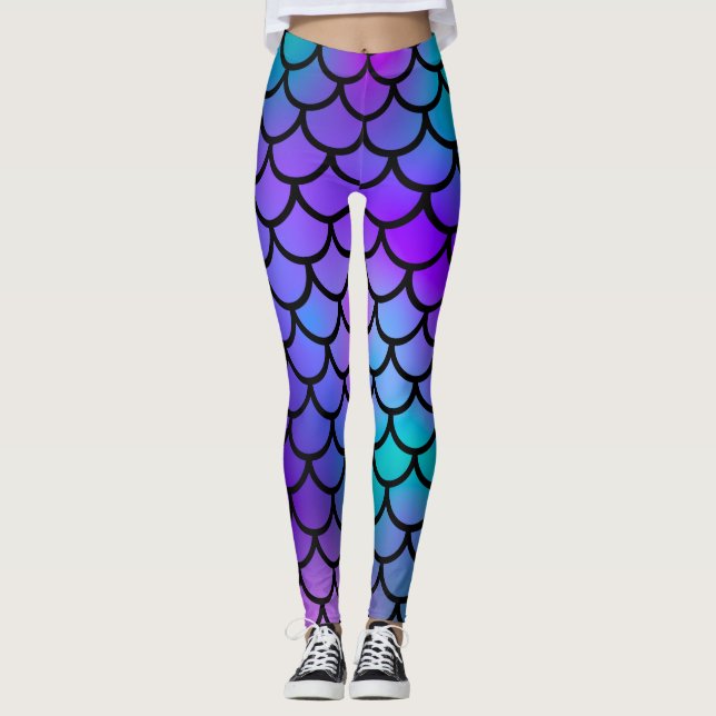 Leggings Écailles de sirène bleue violet rose bleu Poisson  (Devant)