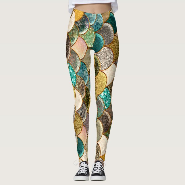 Leggings Écailles de Sirène Multi Couleurs Paillettes Glamo (Devant)