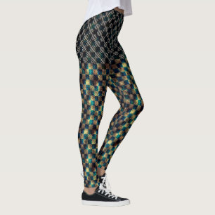 Leggings Échecs sales et effet rayé, jaune et bleu
