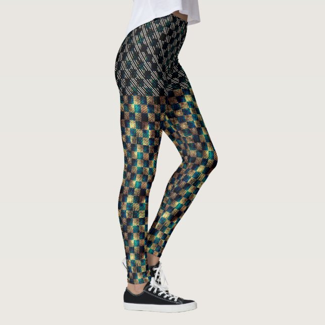 Leggings Échecs sales et effet rayé, jaune et bleu (Droite)