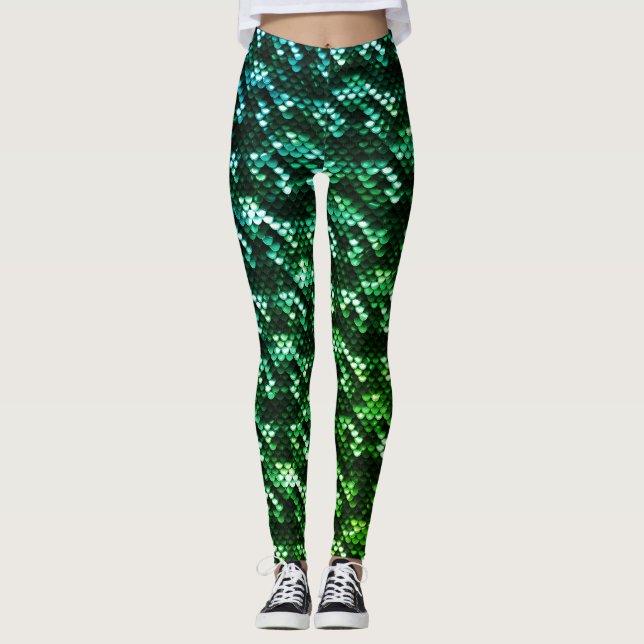 Leggings Echelles de sirène vert foncé et clair (Devant)