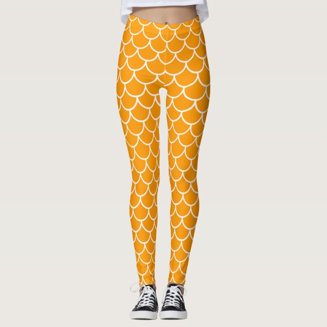 Leggings Échelles oranges de sirène (Devant)