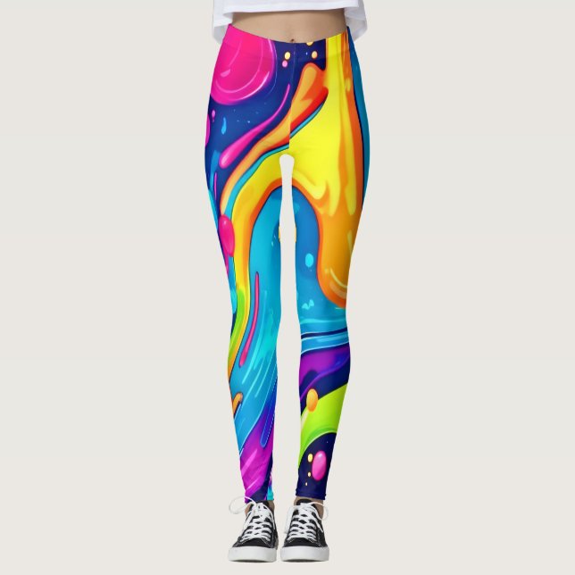 Leggings Éclaboussure d'art abstrait néon vibrant (Devant)