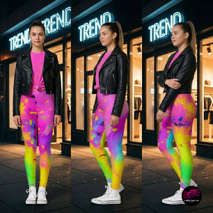 Leggings Éclaboussure de peinture abstraite néon rose