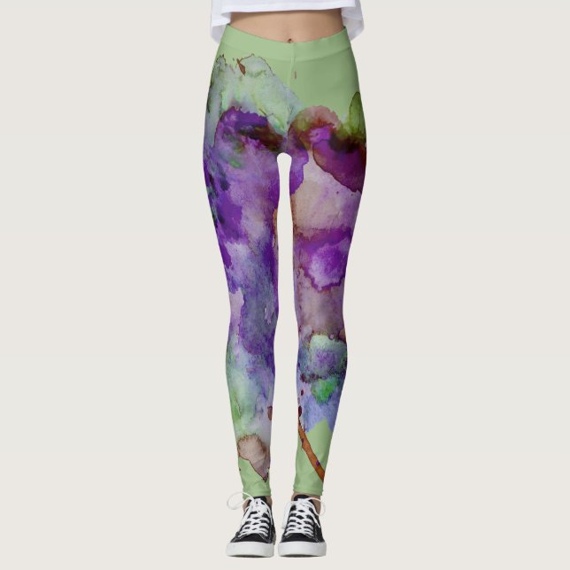 Leggings Éclaboussure verte et pourpre unique et folle de (Devant)