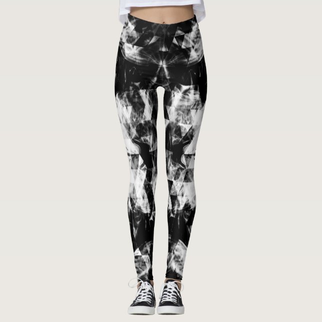 Leggings Éclairage des flammes triangulaires noir blanc bri (Devant)