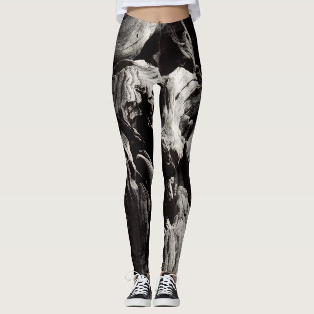 Leggings Écorce d'arbre noir et blanc (Devant)