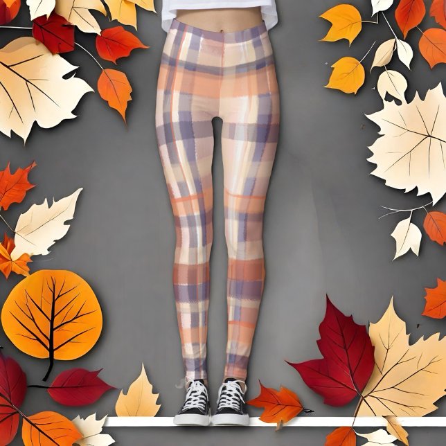 Leggings écossais écossais beige orangé chèque moderne (Créateur téléchargé)