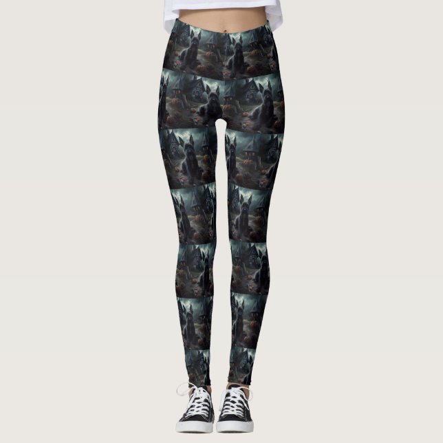 Leggings Ecosse Terrier Citrouille Halloween effrayant (Devant)
