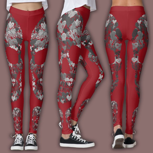 Leggings Edgy Skull Pattern | Grey Skulls on Red (Créateur téléchargé)