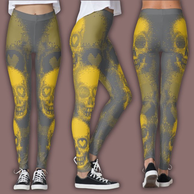 Leggings Edgy Skull Pattern | Yellow and Grey (Créateur téléchargé)
