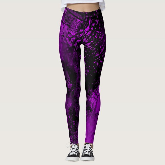 Leggings Effet Dessin de peinture Violet & Noir (Devant)