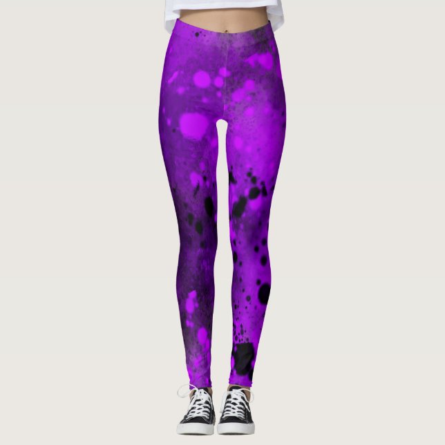 Leggings Effet Dessin de peinture Violet & Noir (Devant)